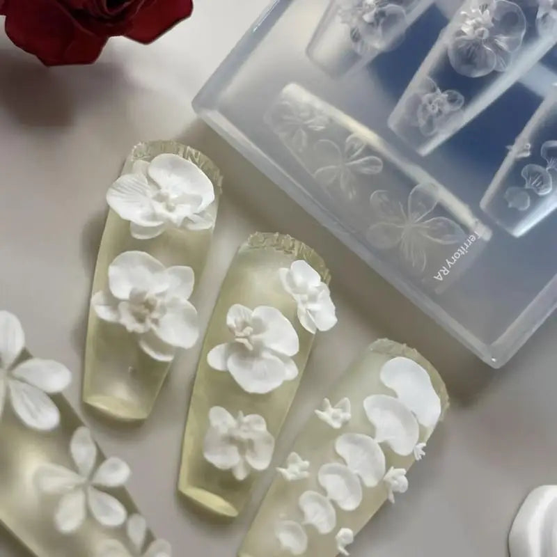 Soft Silicone 3D Nail Mold Orchid Flower Template DIY Art Decoration Qme