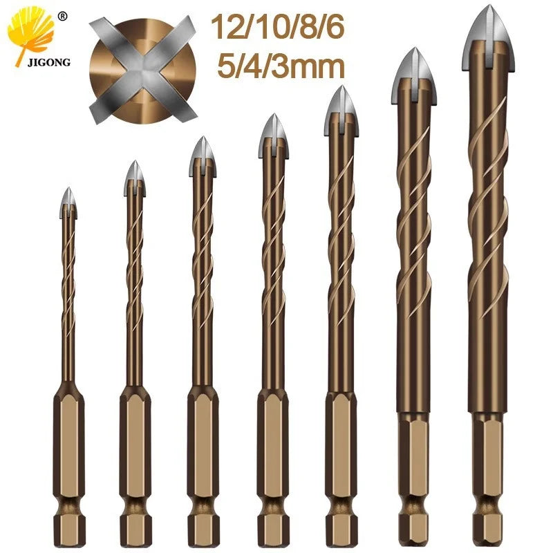 Hard Metal Hex-Shank Drill Bit Sets Tungsten Carbide Hole Cutter Tool For Wall Brick Glass Tile 3mm-12mm Qme Drill bit 7pcs