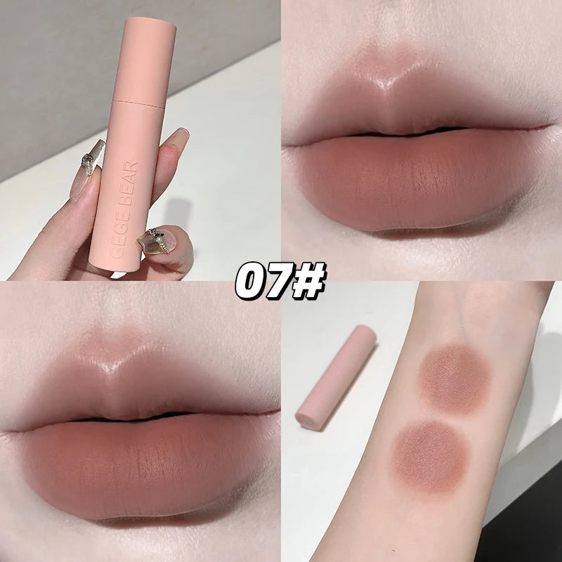 Dark Brown Matte Velvet Lip Mud Gloss Gege Bear Lipstick Non-stick Qme GX1382-07