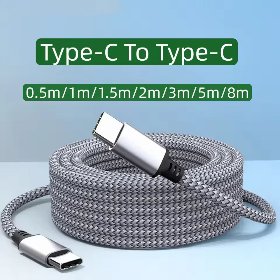 60W Type C To Type C 1M/2M/3M/5M/8M Cable PD Fast Charger Data Cable For iPhone Xiaomi Samsung Extension Cable Type C Data Line Qme