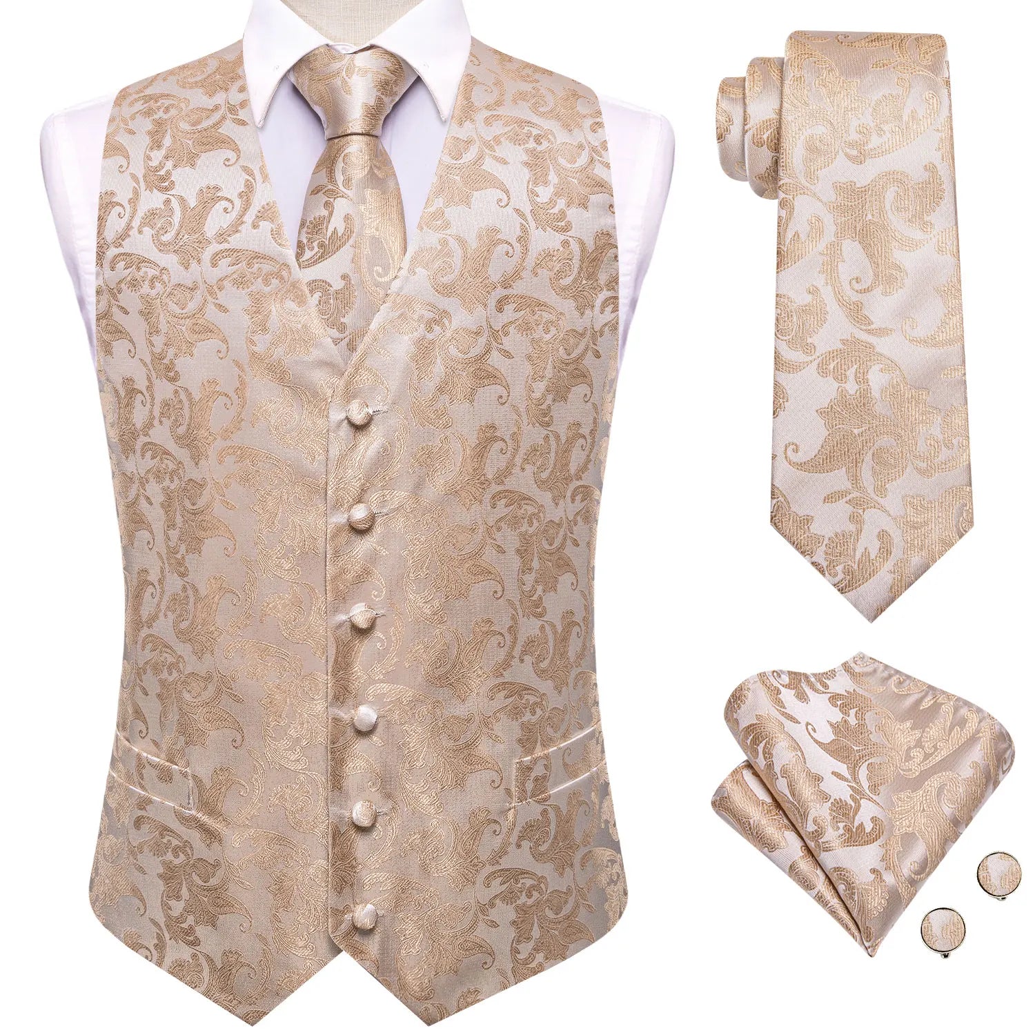Men's Pastel Paisley Jacquard Vest Matching Tie 6 Soft Options Qme HT-MJ-0116 S