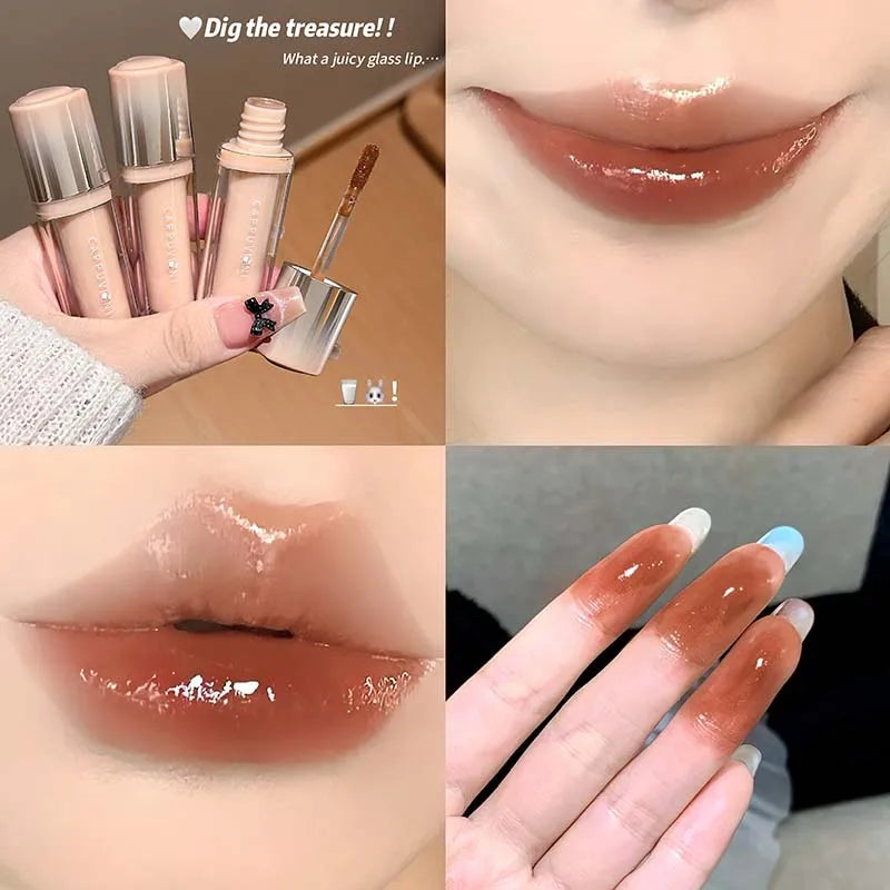 Strawberry Lip Gloss Glass Mirror Shine Lip Tint Hydrating Long Lasting Lip Makeup Non-Sticky Water Glossy Liquid Lipsticks Qme 06