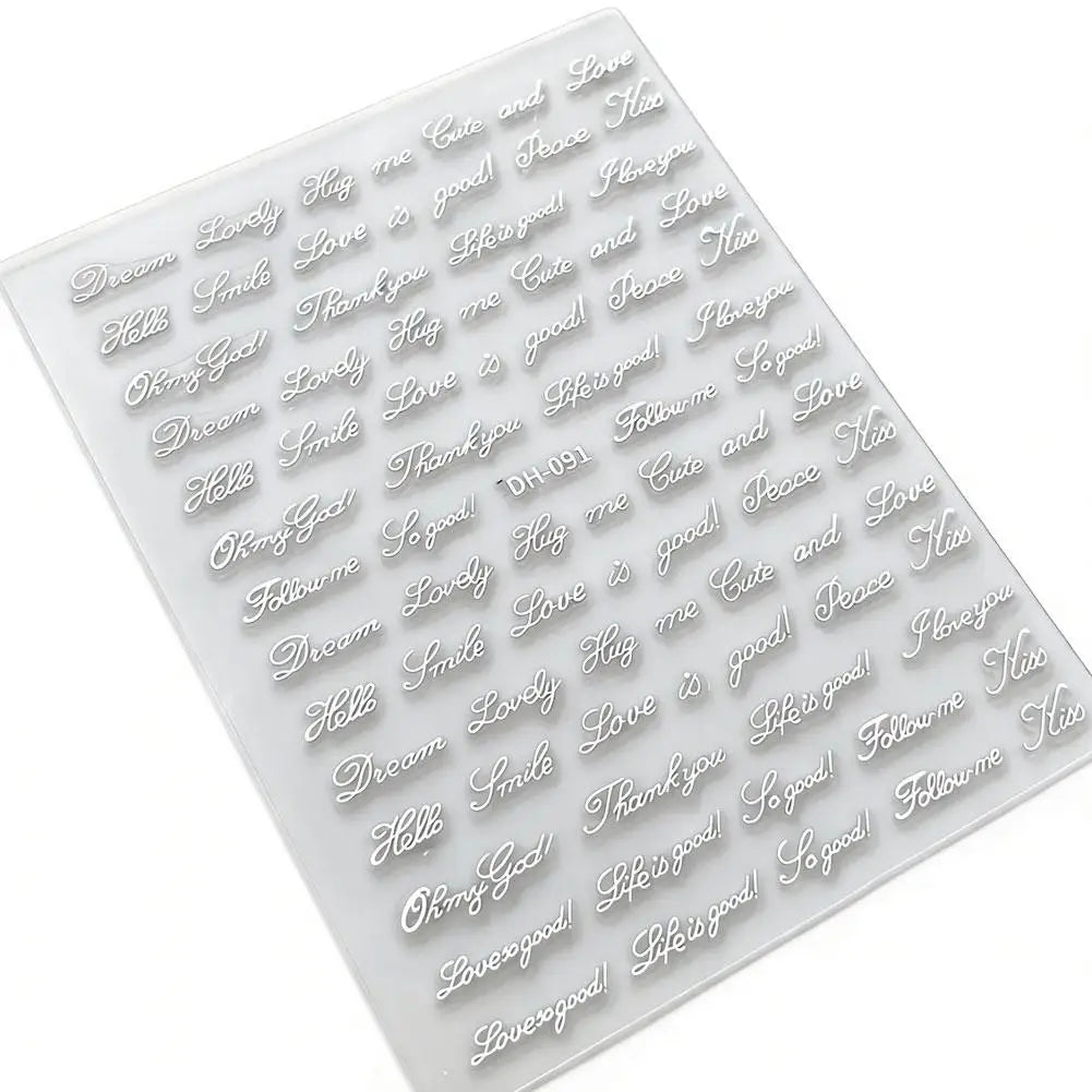 English Words Nail Art Stickers 3D Alphabet Decals DIY Metallic Gold Qme A
