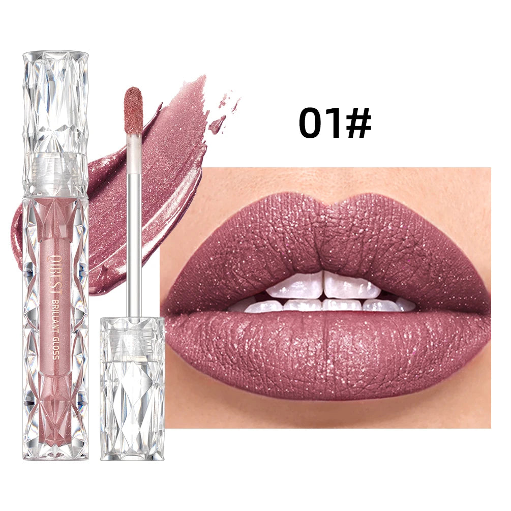 QIBEST Diamond Shiny Lip Gloss Moisturizing Long Lasting Waterproof Glitter Lipstick Lips Makeup Crystal Lip Tint Blam Cosmetic Qme 01