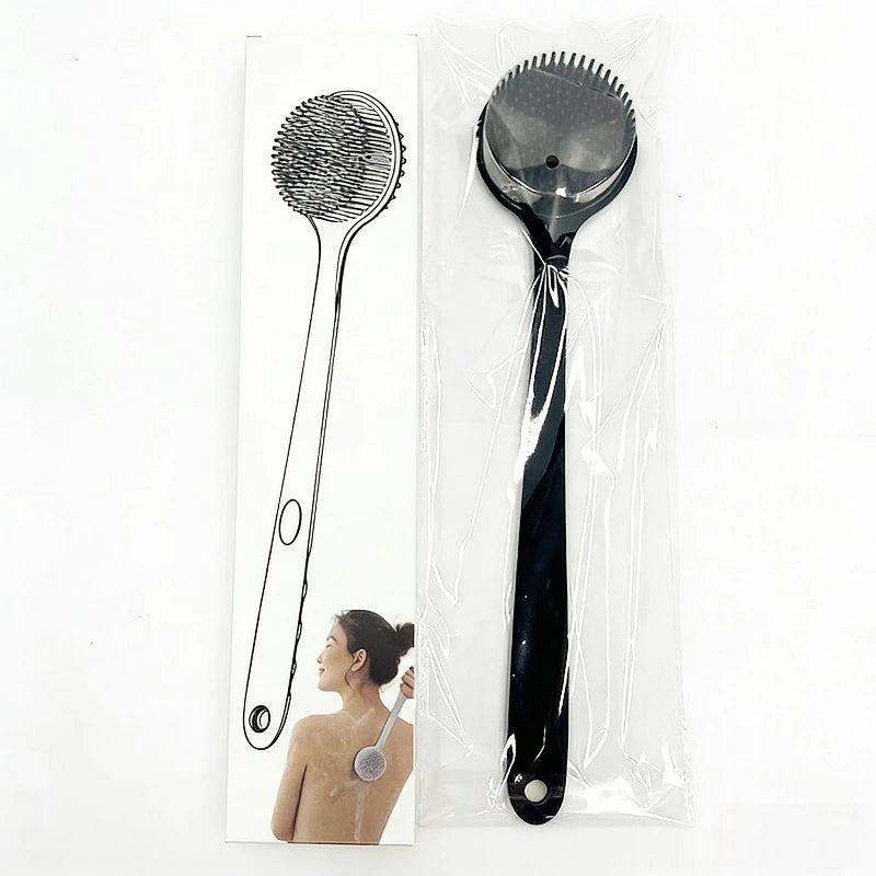Silicone Scrubber Long Handle Double Sided Exfoliating Massage Qme Black