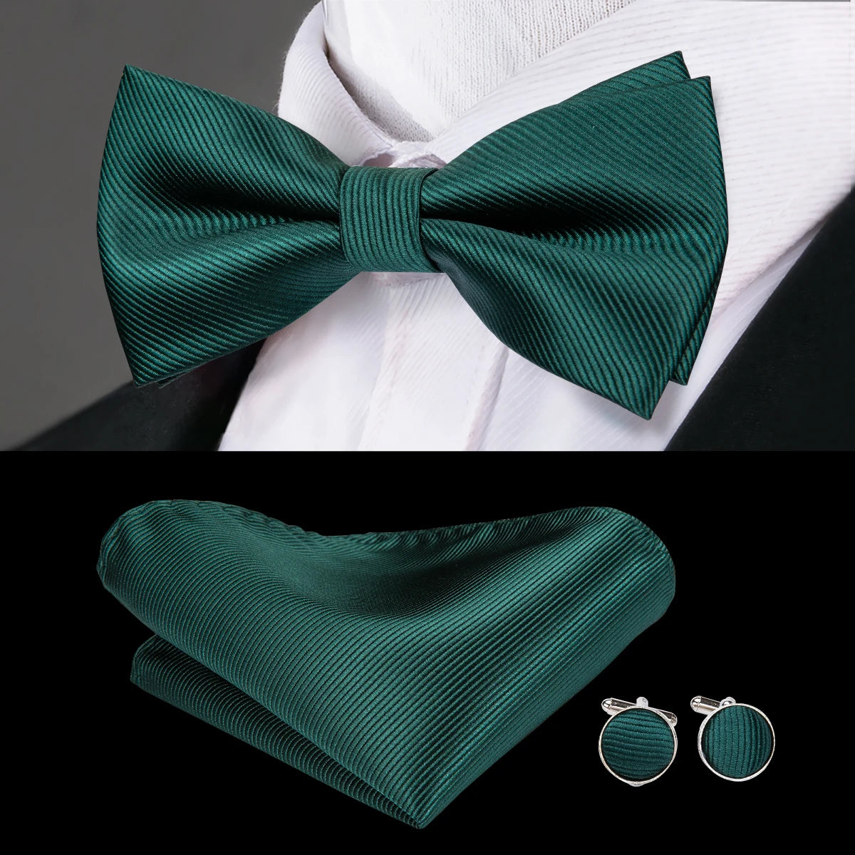 Hi-tie Pre-tied Mens Bowtie Hanky Cufflinks Bow Tie Cravat Male Qme LH-0782