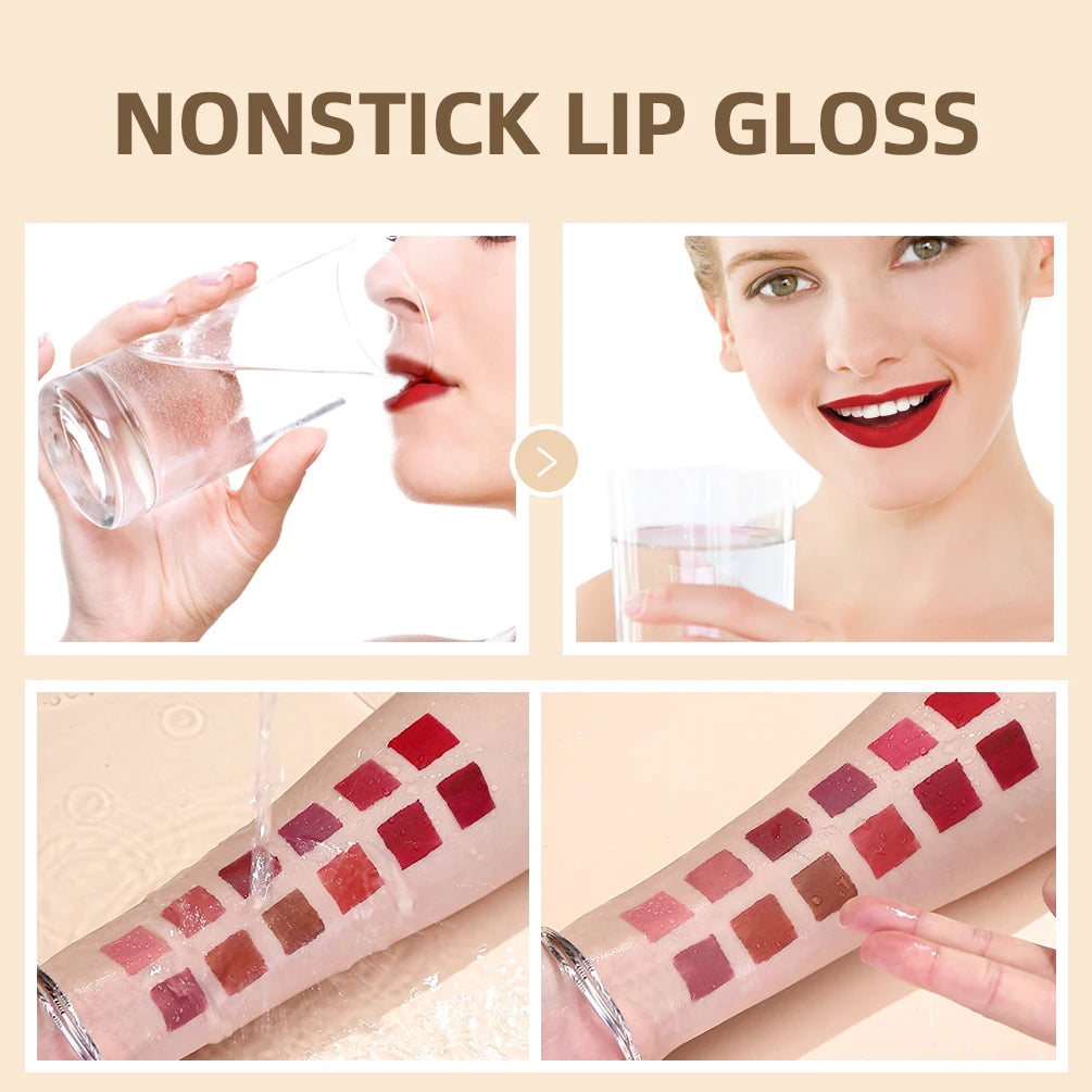QIBEST Liquid Lipstick Waterproof Velvet Nude Matte Sexy Red Lip Gloss Long Lasting Nonstick Lip Stain Makeup 24 Colors Hots Qme