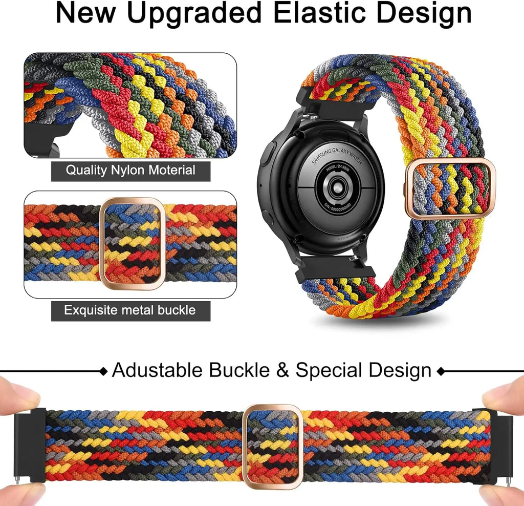 Elastic Braided Nylon Watch Band Adjustable Breathable Strap Anti Sweat Wristband For Samsung Galaxy Watch Huawei Smart Watch Qme