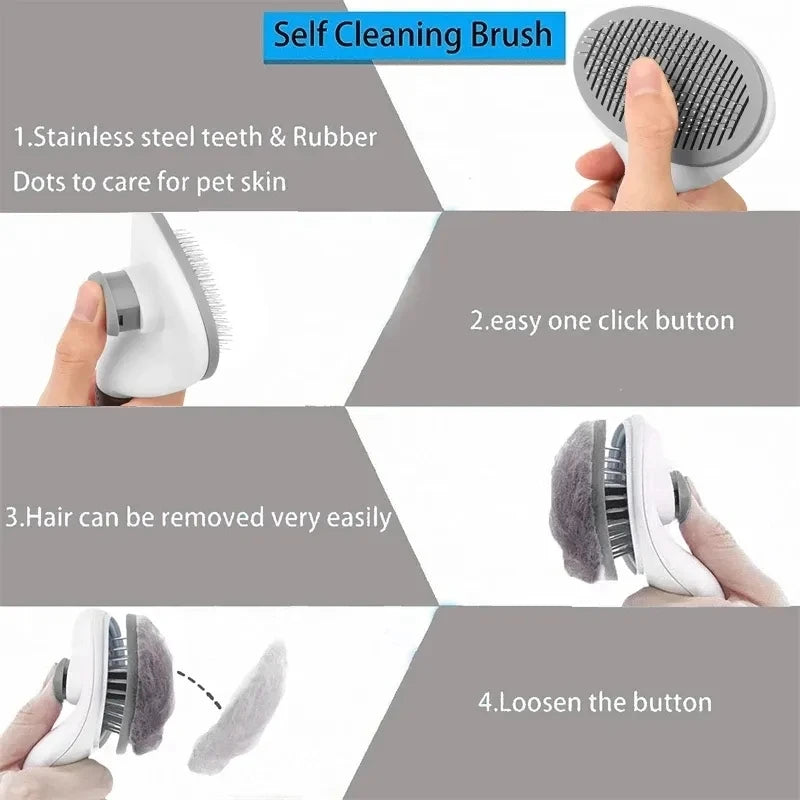Pet Hair Brush Stainless Steel Grooming Comb Efficient Hair Remover For Dogs And Cats Portable Pet Cleaning Grooming Accessories Qme