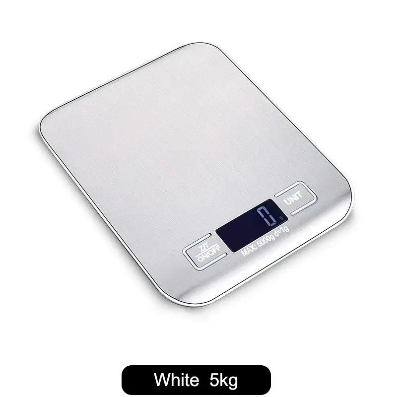 Digital Kitchen Scale LED Display Stainless Steel Panel Electronic Qme 5kg White