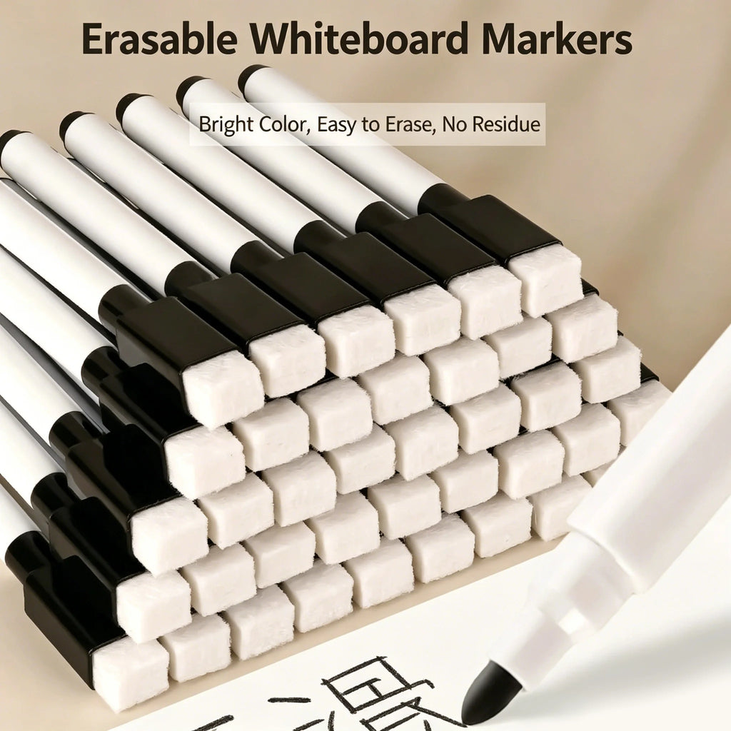 Magnetic Whiteboard Markers 20/100 Pack - Fine Tip Dry Erase Markers With Eraser Cap, Low-Odor Black Markers for Office/Home Qme