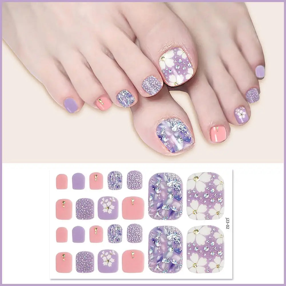 22 Counts Glitter Toe Nail Stickers Removable Flash Wraps Self Qme 02