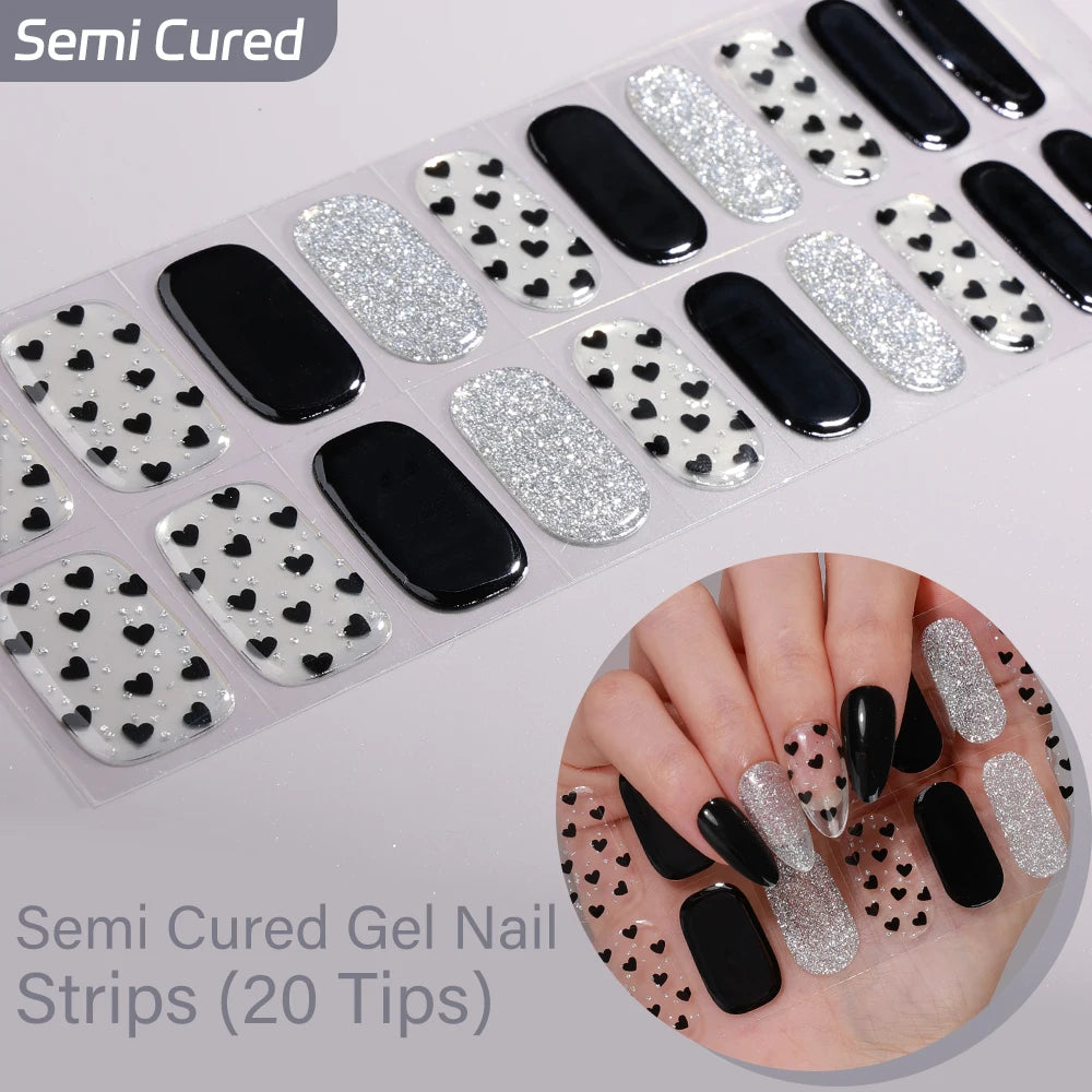 20Tips Clover Semi Cured Gel Nail Stickers Summer Series Flower Art Qme NC250109