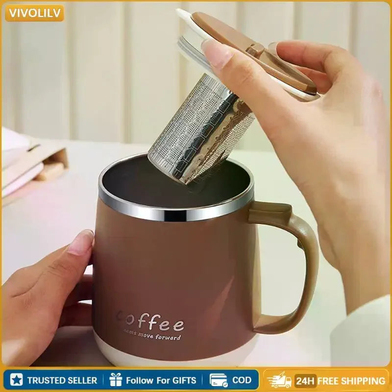 304 Stainless Steel 480ml Insulated Mug With Lid Tea Infuser Drop-Proof Design ForOffice Coffee Gift Qme