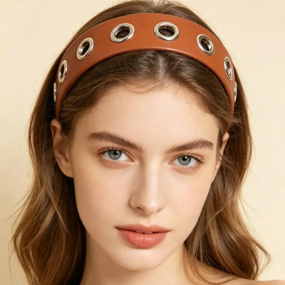 Solid Hollow Metal Headband Ring Y2k Hollowed Out Eyelets Stretchy Qme
