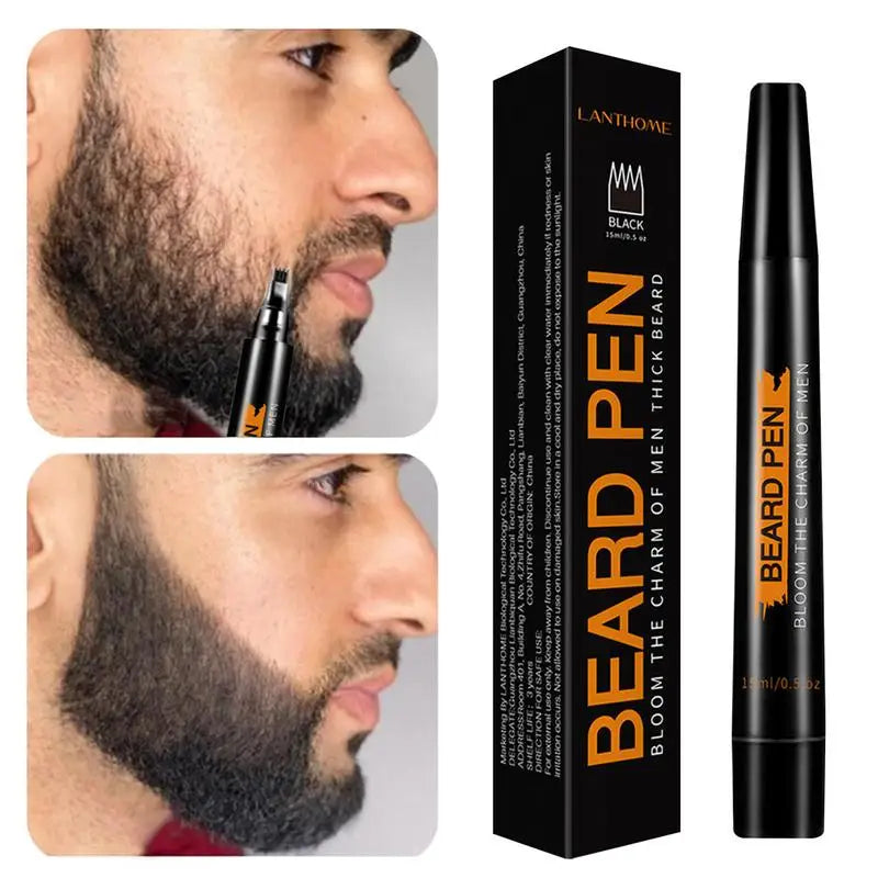Beard Pen Beard Filler Pencil Men Black Brown 4-Tip Beard Pen Detailing Filler Moustache & Eyebrows Barber Pencil Beard Marker Qme