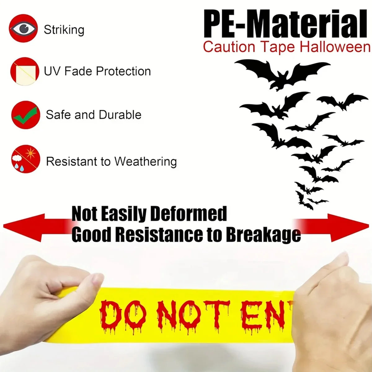 Halloween Caution Tape with Bloody Handprints - 82ft Plastic Warning Ribbon for Horror Theme Party Decoration, Barrier Qme
