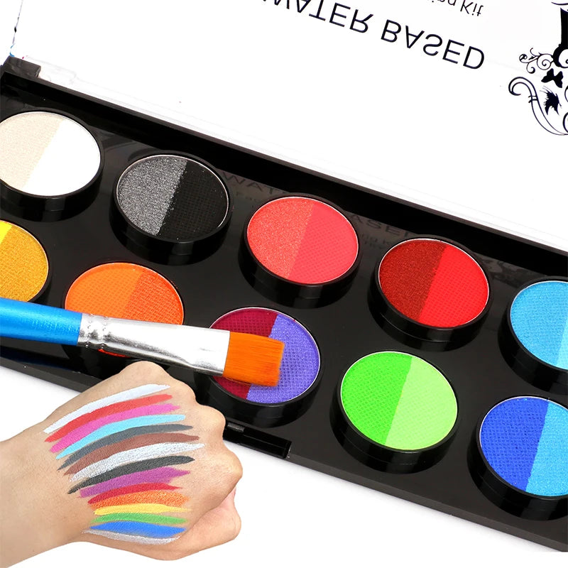 10-grid Double Water-soluble Body Painting Crayons Brush Vibrant Qme