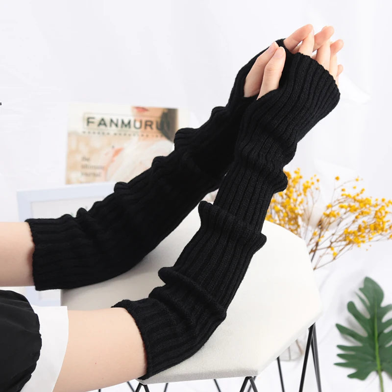 Women Long Fingerless Gloves Soft Female Glove Lolita Kawaii Mitten Qme