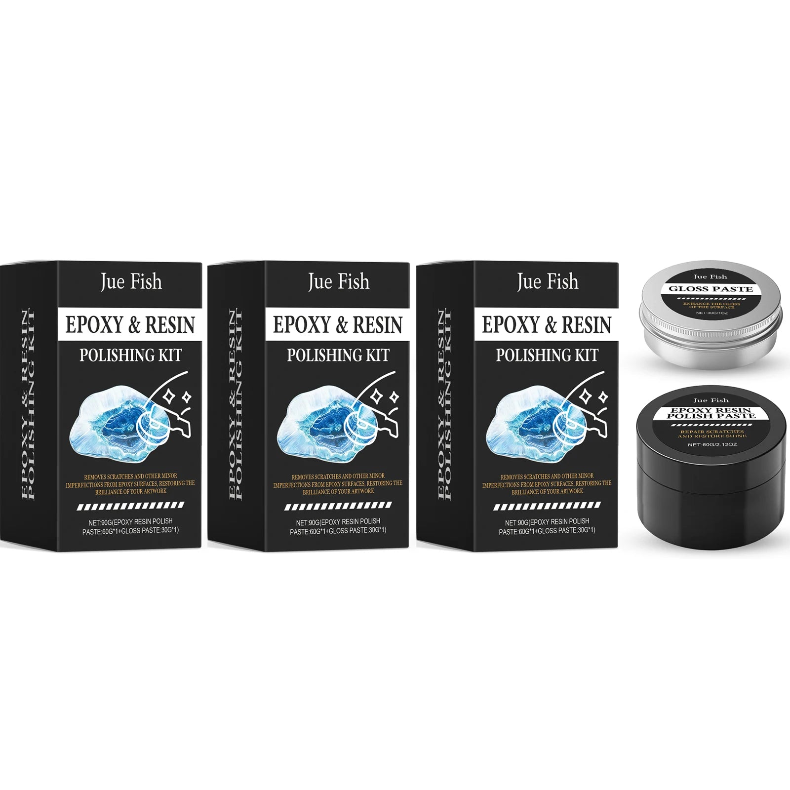 Epoxy Resin Polishing Kit Repair Cratches Improving Dullness Restore Shine & Smoothness Restoration Epoxy Resin Polishing Paste Qme 3 x 90G Boxed