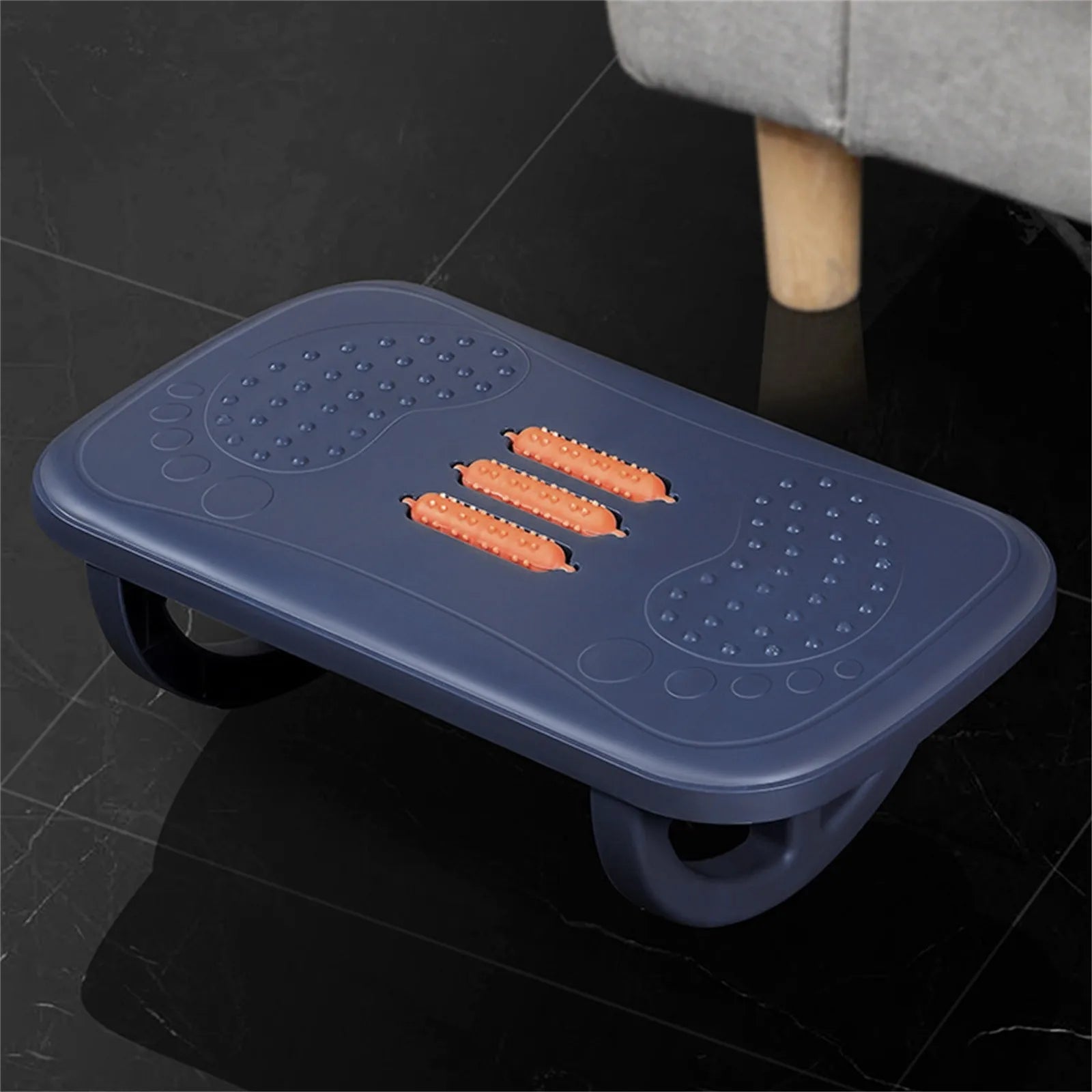 Rocking Footrest With Foot Massage Rollers Anti-Slip Textured Foot Stool Ergonomic Under Desk Footrest for Home and Office Qme Blue