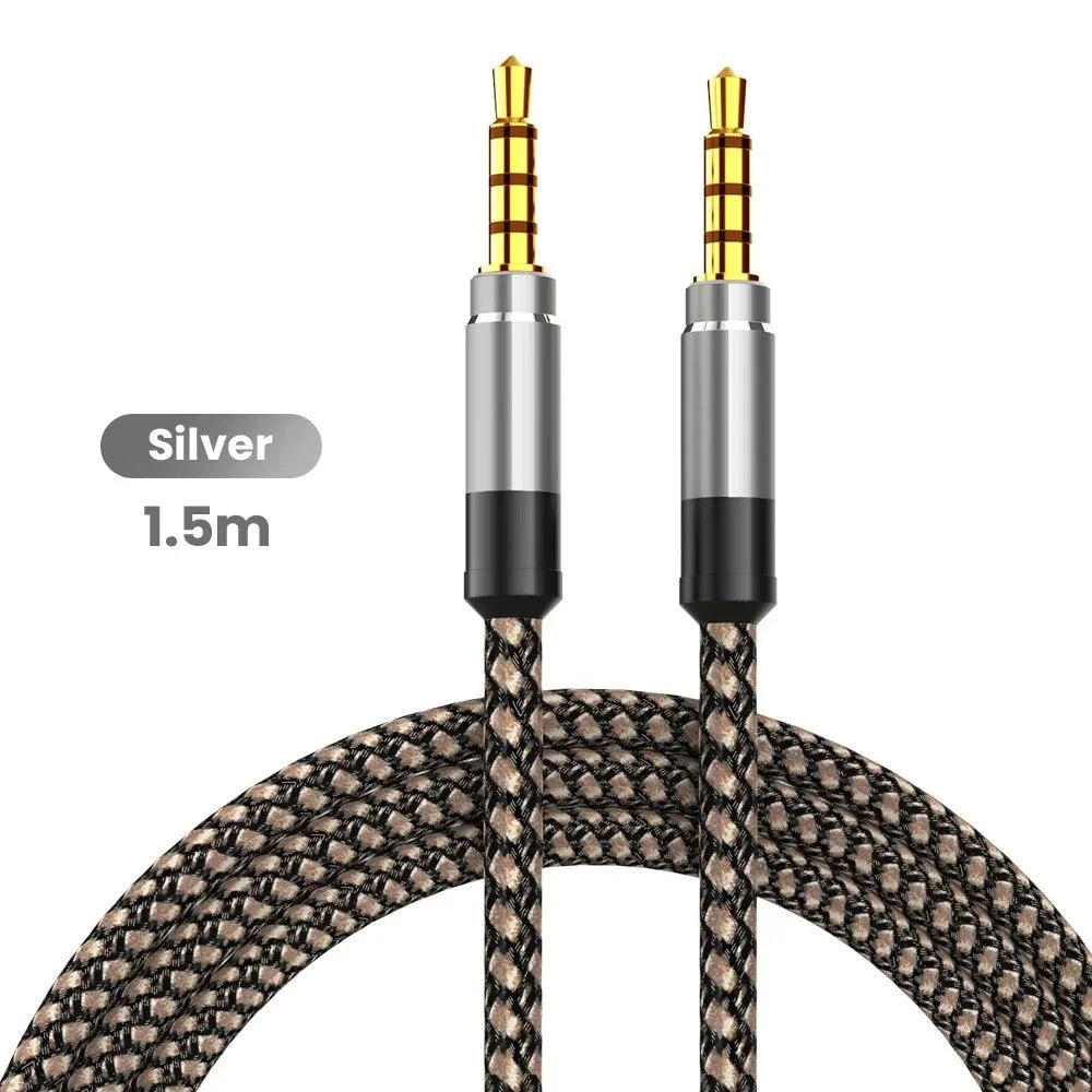 1.5M Jack 3.5mm Male To Male Audio Cable Nylon Braid 3.5mm AUX Cable Headphone Extension Code For Phone MP3 Car Headset Speaker Qme Silver
