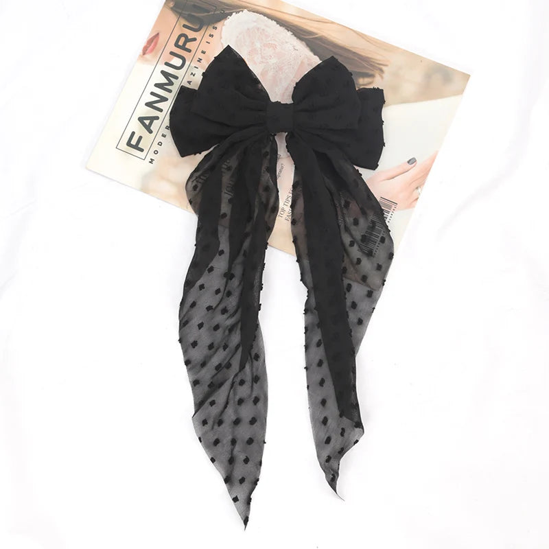 Black Chiffon Bow Hair Clip Women Large Bowknot Stain Hairpin Qme