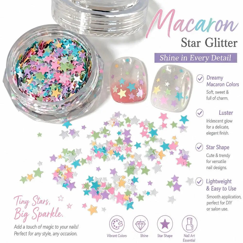 1 Box Colorful Heart Star Glitter Nails Flakes Sparkling Diamond Qme