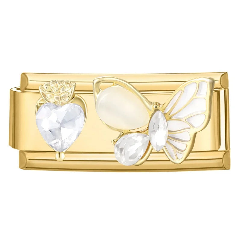 Sweet Flowers Butterfly Cute Heart Bows Italian Charm Link Gold Color Fit 9mm Stainless Steel Bracelet Women DIY Making Gift Qme Style 18