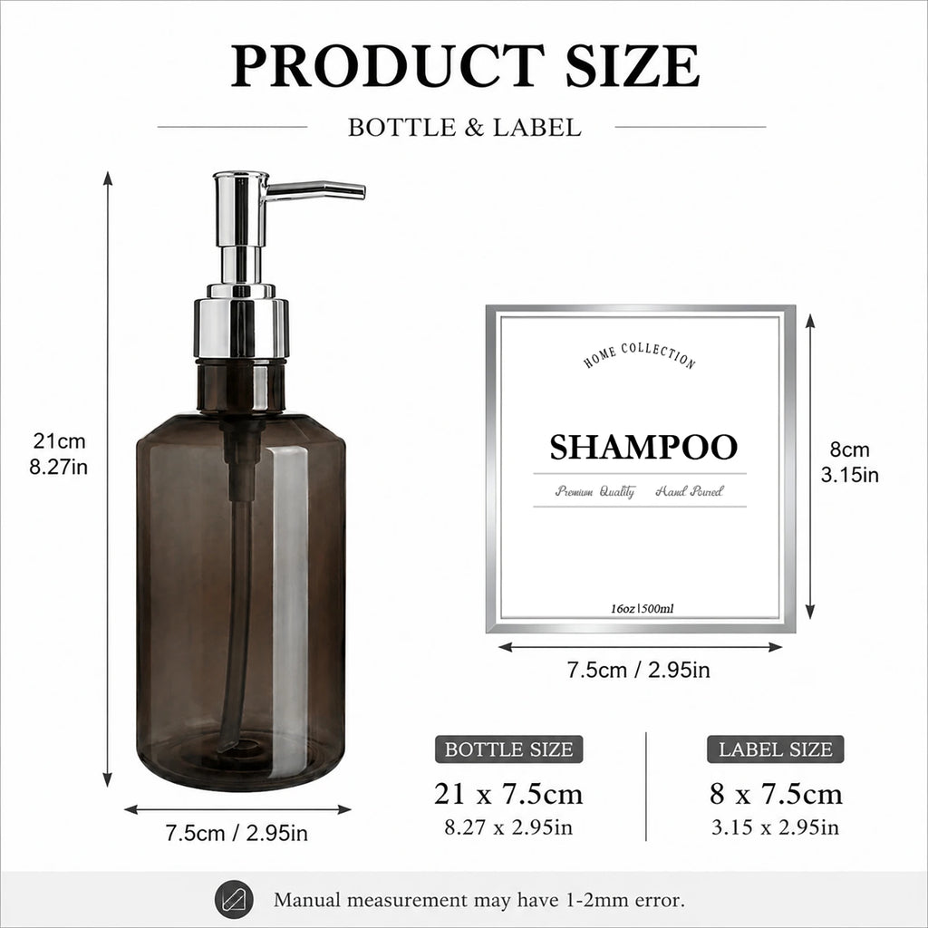 Refillable Shower Bottles Trans-Black Pump Dispenser for Bathroom Airbnb Salon Guest Bath Soap Dispenser Daily Bathroom Refills Qme