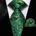 Men Formal Green Gold Pink Paisley Woven Necktie Pocket Square Party Qme HT-LDSN2002