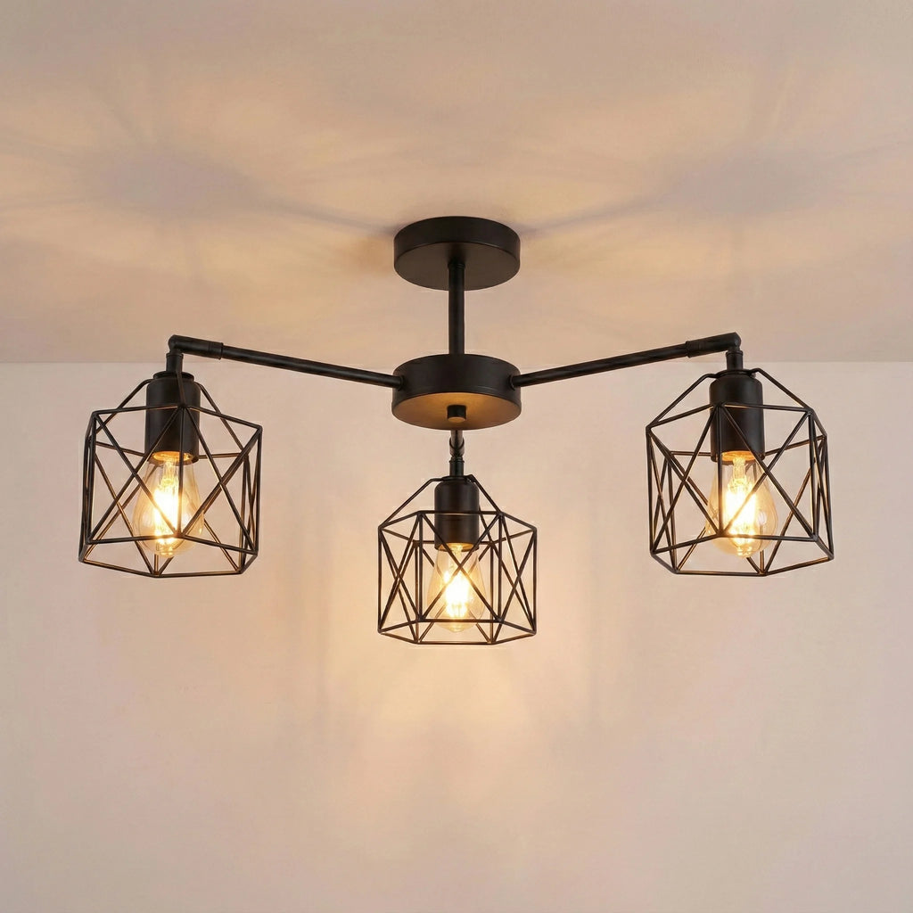 Black Iron Cage Luminaires Loft Vintage Ceiling Lights Kitchen Bedroom Living Room Study Chandelier Lighting fixtures Qme