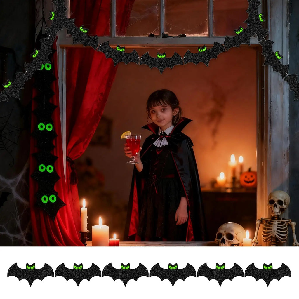 Halloween Bat Garland 8 2ft Festive Glitter Glowing Black Banner Qme China Mainland