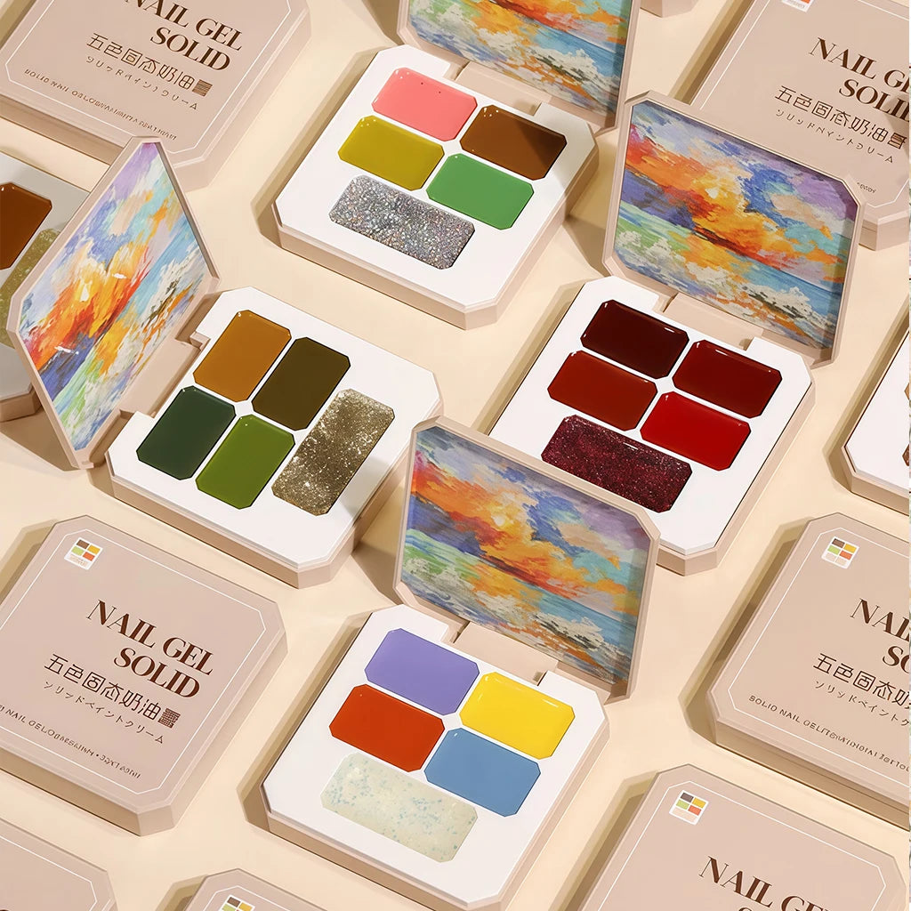 5 Colors Solid Gel Palette Japanese Nail Cream Mud Painting Art Qme