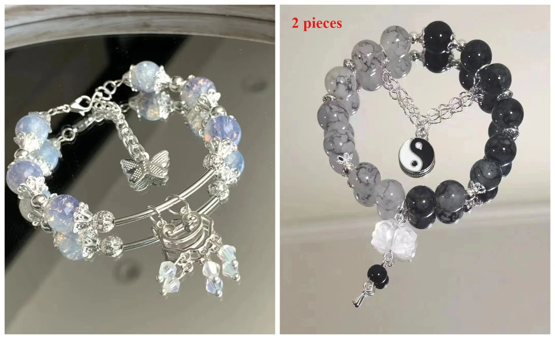 2 Pieces Simple Beads Resin Bracelets Jewelry Gifts for Women Inspired Beaded Bracelet DIY Same Style Statement Jewelry Bangles Qme S437S463