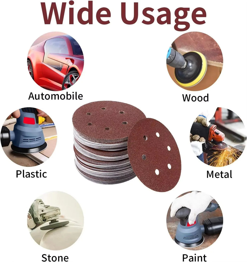 10 pieces 6 inch 6 hole 150MM sanding sheet 60-600gravel flocking sandpaper track sander hook ring sandpaper Qme