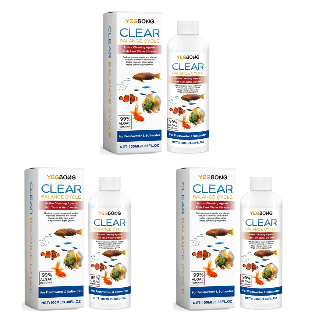 Fish Tank Water Clarifying Agent Quick Clean Stains and Sludge Control Algae Growth Water Purification Fish Tank Water Cleaner Qme 3 x 100ml Boxed