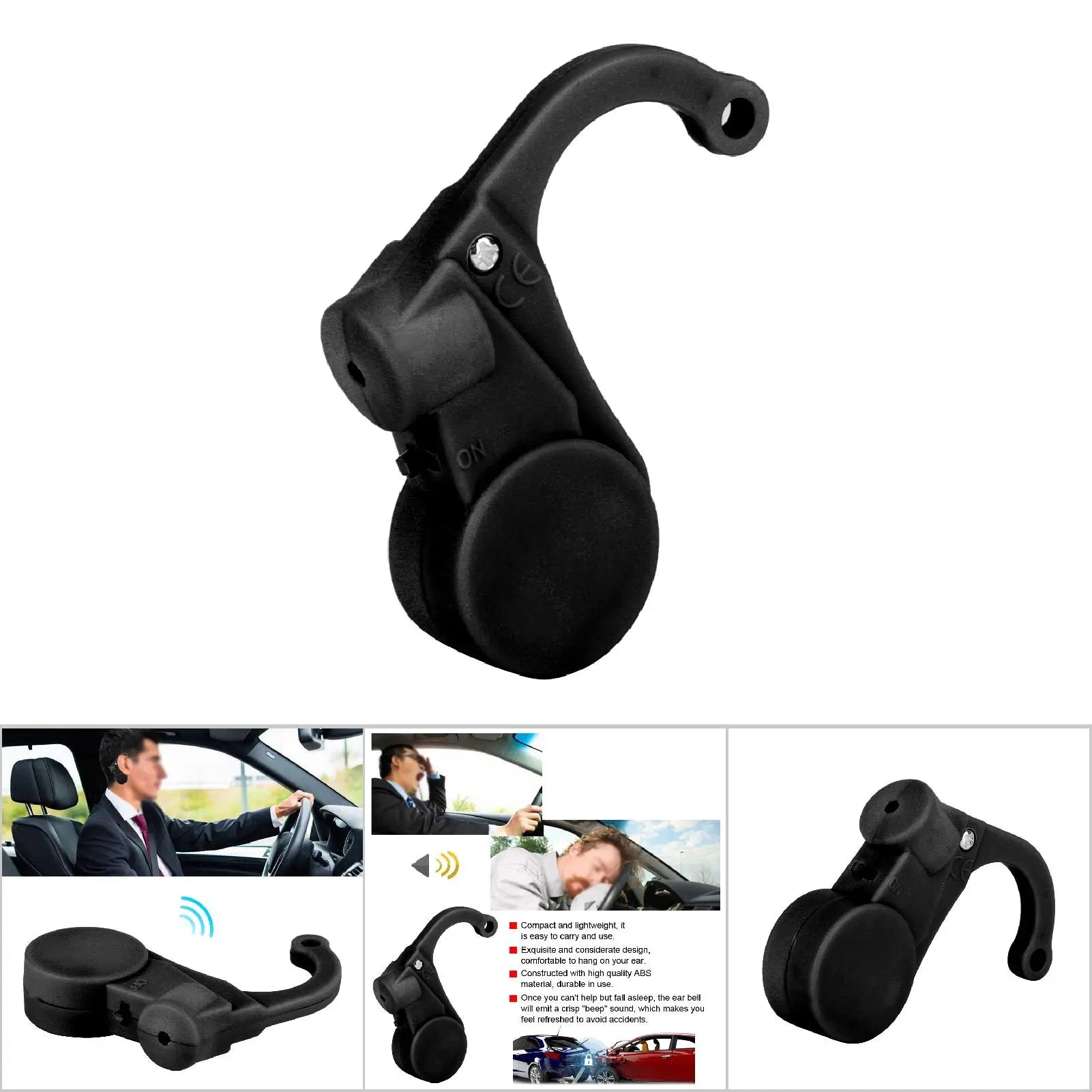 Driver Anti-Sleep Alarm Fatigue Reminder Black Car Safety Alert Device for Long-Distance Driving Hanging On Right Ear Qme
