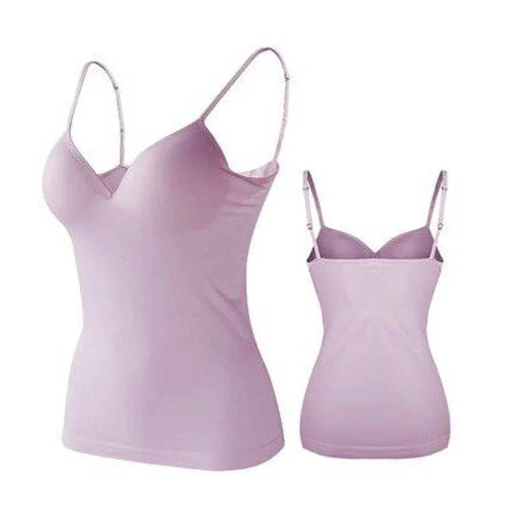 Adjustable Padded Bra Tank Top Women Modal Spaghetti Solid Cami Top Vest Female Camisole with Built in Bra Fitness Clothing Qme PL S