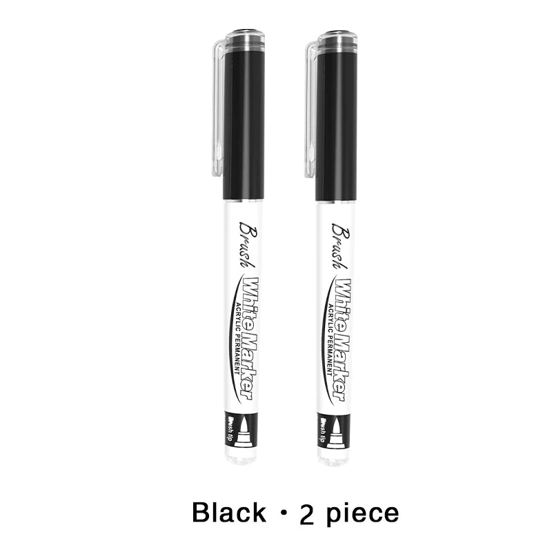 Acrylic Paint Markers - Permanent Black/White Acrylic Paint Pens for Fabric, Rocks, Paper, Wood, Canvas, Glass, DIY Qme 2 black pen