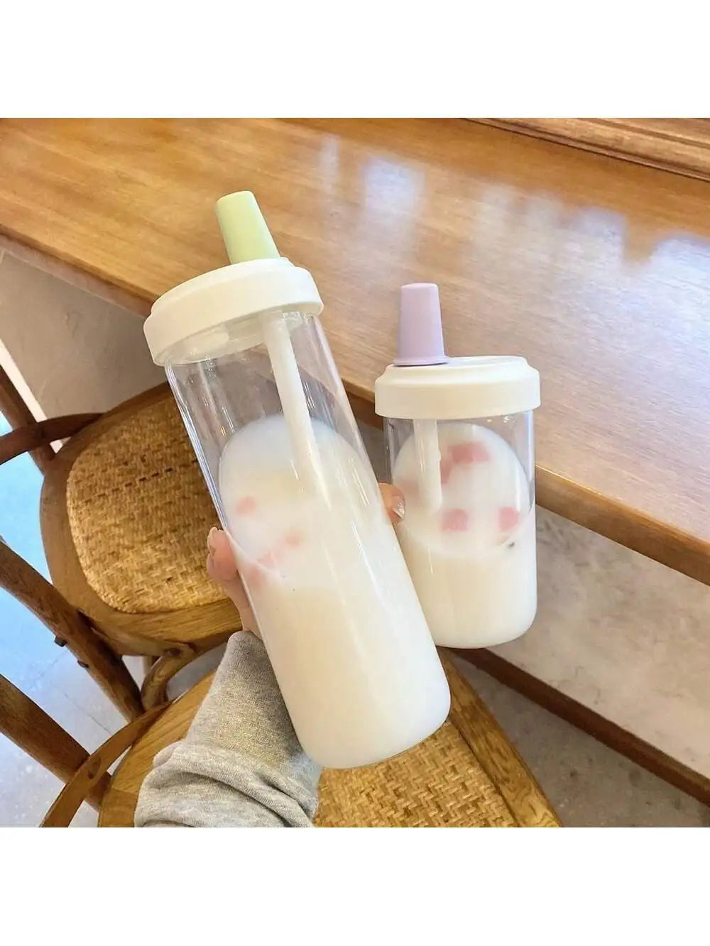 Water Bottles Straw Cup Juice Milk Plastic Lid Bubble Tea Coffee Cups Qme