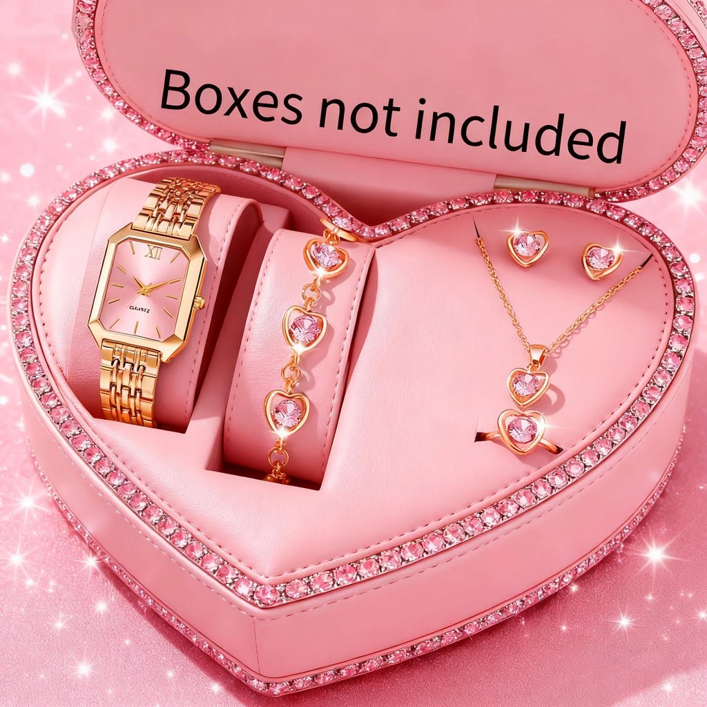 5-piece fashionable, elegant, and minimalist women's quartz wristwatch with square dial and square pendant necklace Qme