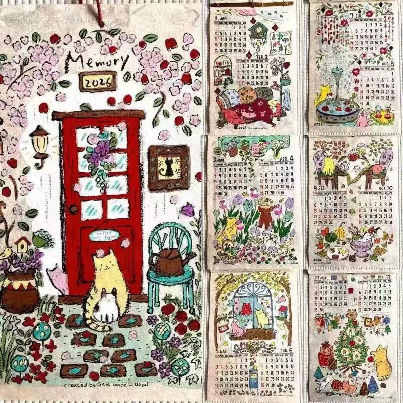 2026 Year Cartoon Calendar Cute Animal Illustration Desk Month Qme A4