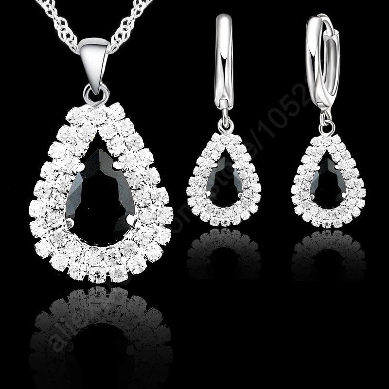Hot Sale Bridal Jewelry Set 925 Sterling Silver Color Austrian Crystal Water Drop Necklaces Hoop Earring Women Party Engagement Qme 001