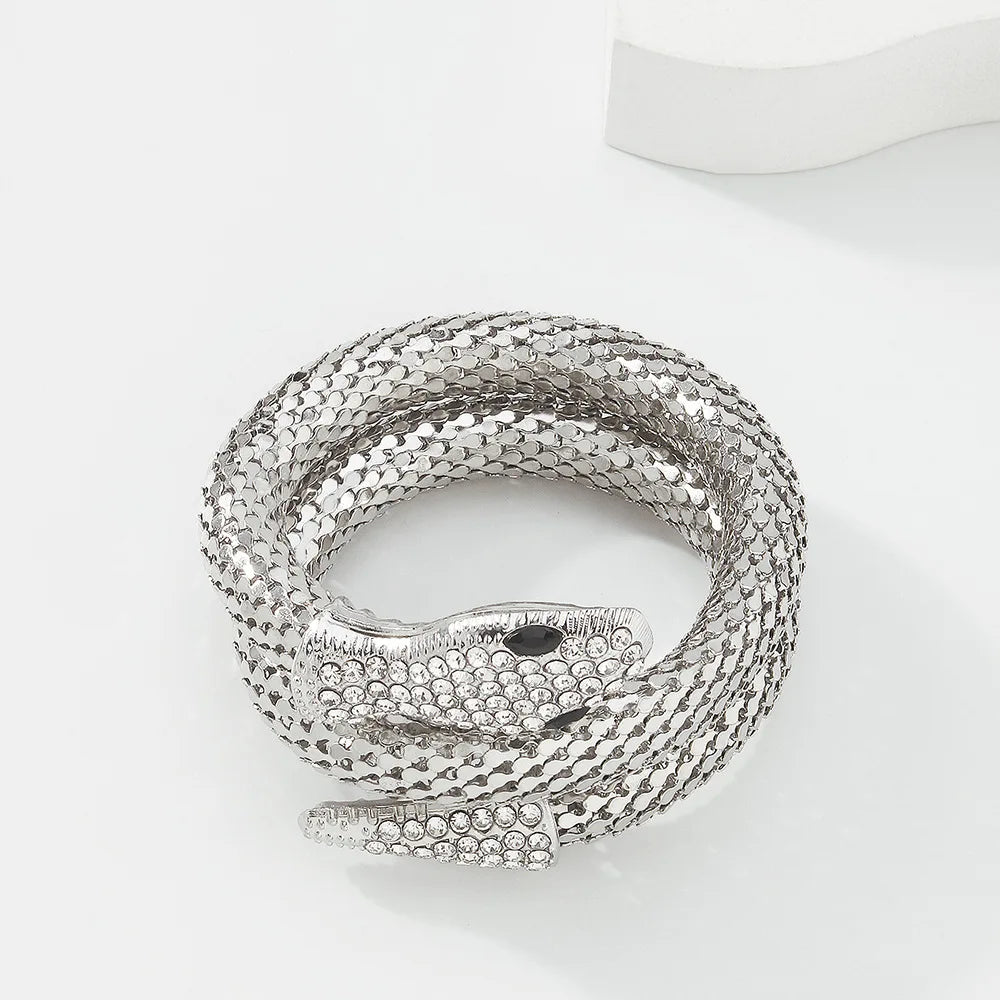 New exaggerated snake bracelet punk hip-hop personality jewelry men and women micro-inlaid creative jewelry Qme Silver Plated