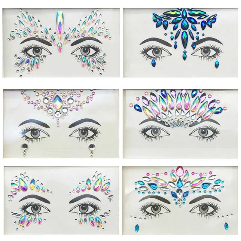 Face Gems Rhinestone Temporary Tattoo Jewels Festival Party Body Eyes Glitter Stickers Flash Mermaid Temporary Tattoos Sticker Qme