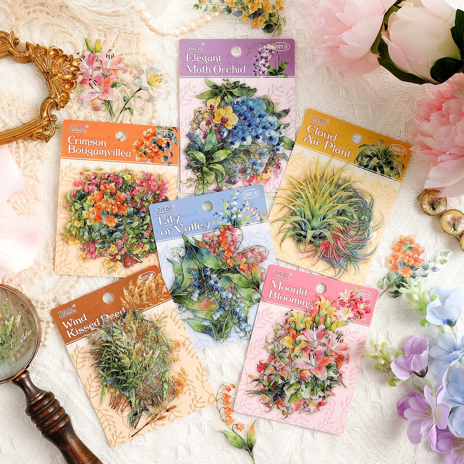 TIANZI 20 Pcs Die Cut Sticker Package Flower Themed Handmade DIY Material Decoration Sticker Grass And Grass Series for Account Qme All