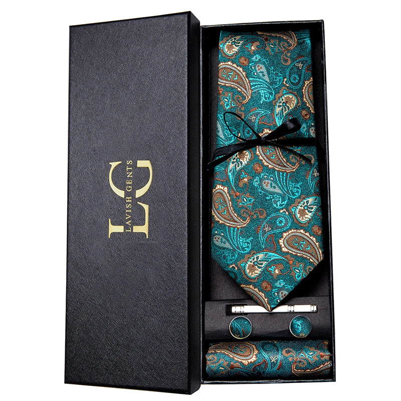 Hi-tie Luxury Box Classic Paisley Teal Green Necktie Gentle Men's Tie