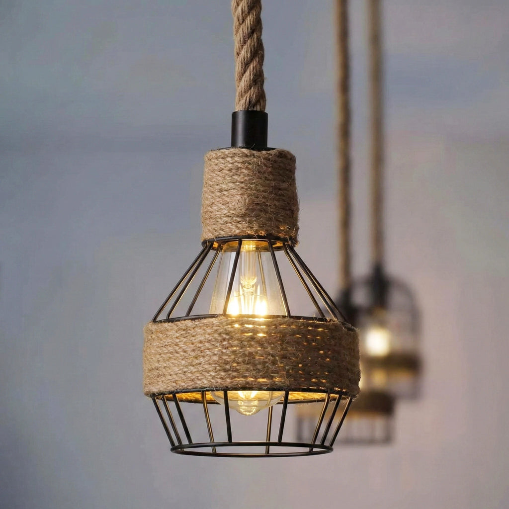 Industry Loft Chandelier Vintage Hemp Rope Pendant Lamp Aisle Bar Dining Room Hanging Lamp Restaurant Cafe Light Droplight Qme
