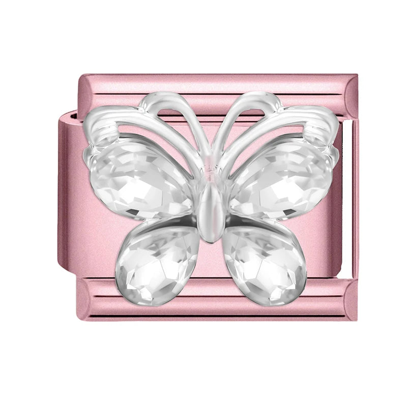 2025 Women Zircon Moon Pearl Stars Heart Butterfly Bow Pendant Italian Charm Links Fit 9mm Stainless Steel Bracelet DIY Making Qme Style 34